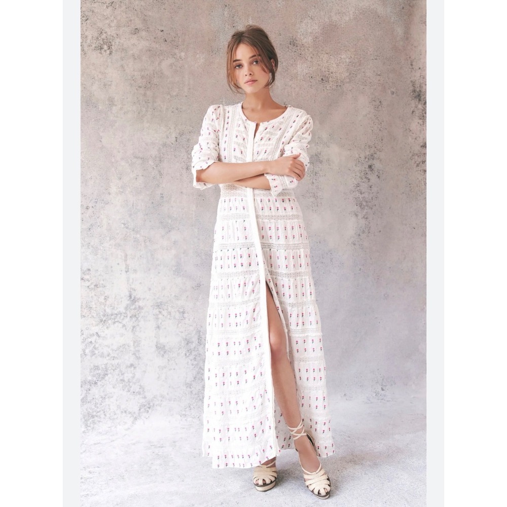 LoveShackFancy Fabiana White Floral Embroidered Lace Cotton Maxi Dress Size 4 - Picture 1 of 10